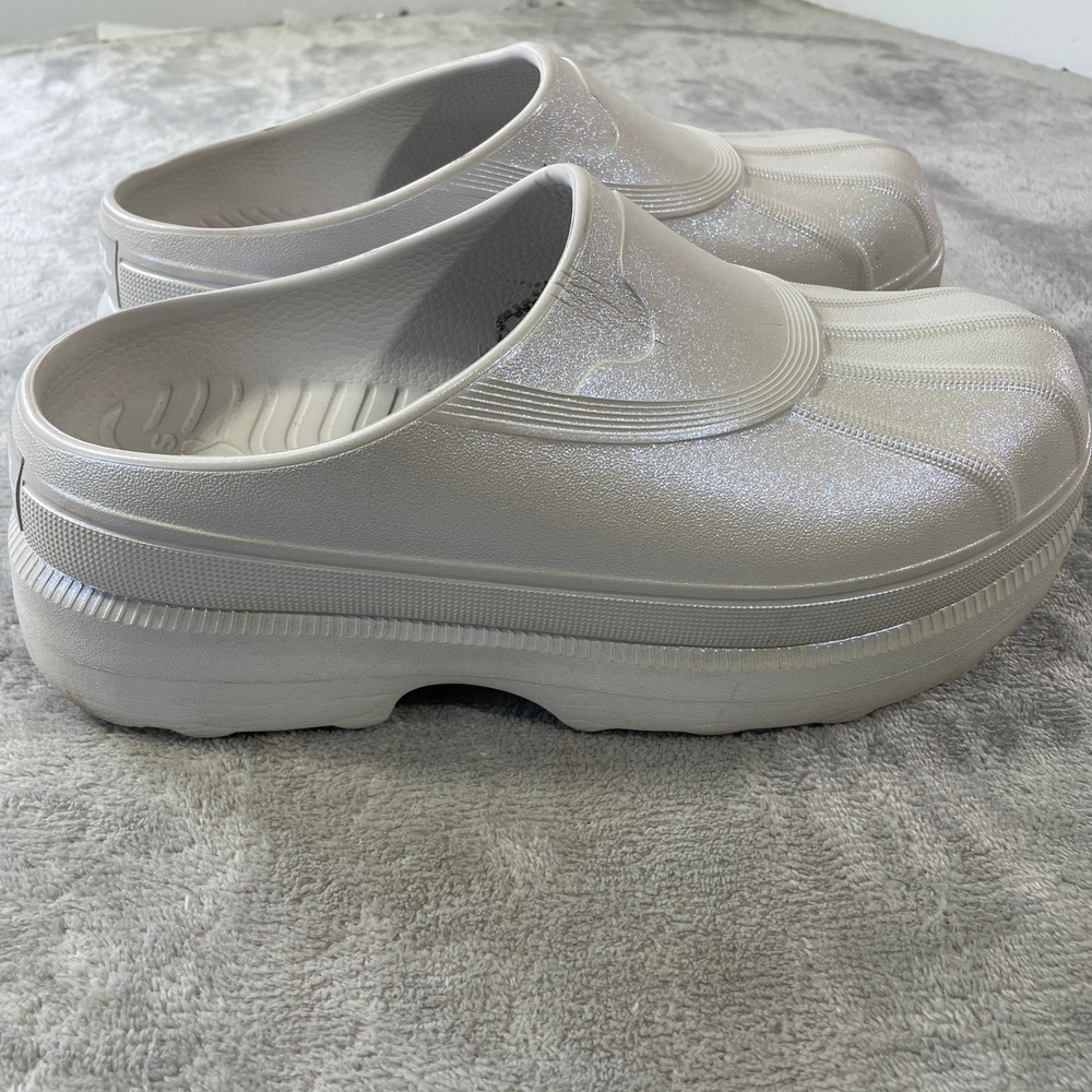 Sorel Caribou Clog Platform Shoes Womens 12 White Iridescent Metallic Chunky